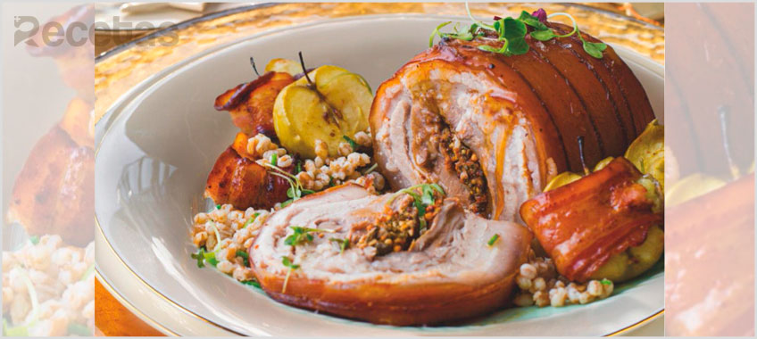 Porchetta con manzanas glaseadas